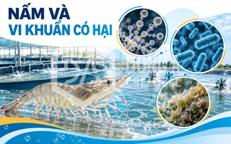 Xử lý nấm và vi khuẩn có hại trong ao nuôi tôm đúng cách